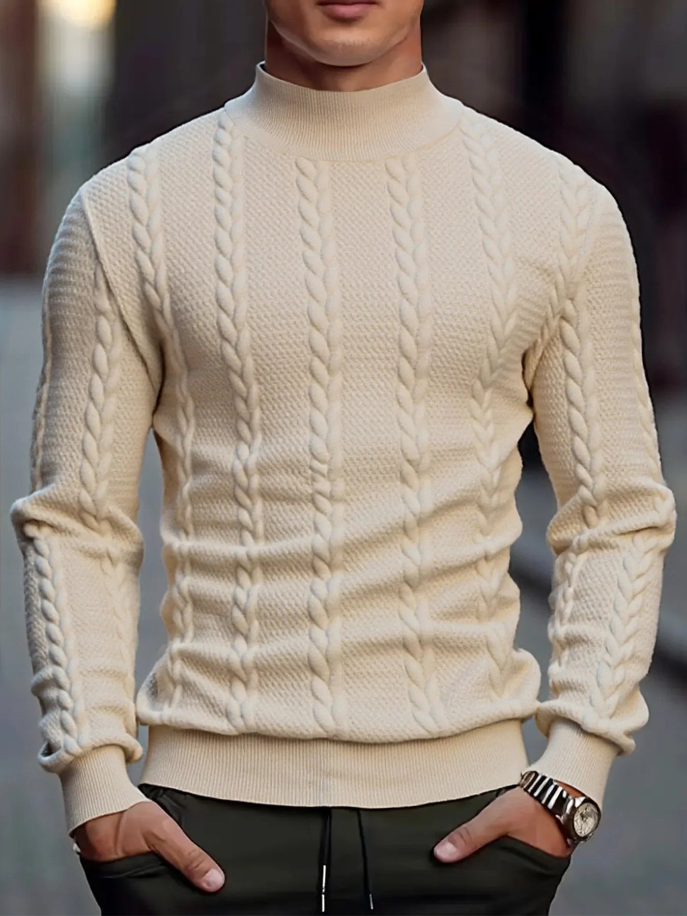 Men's Knitted High Collar Sweater
