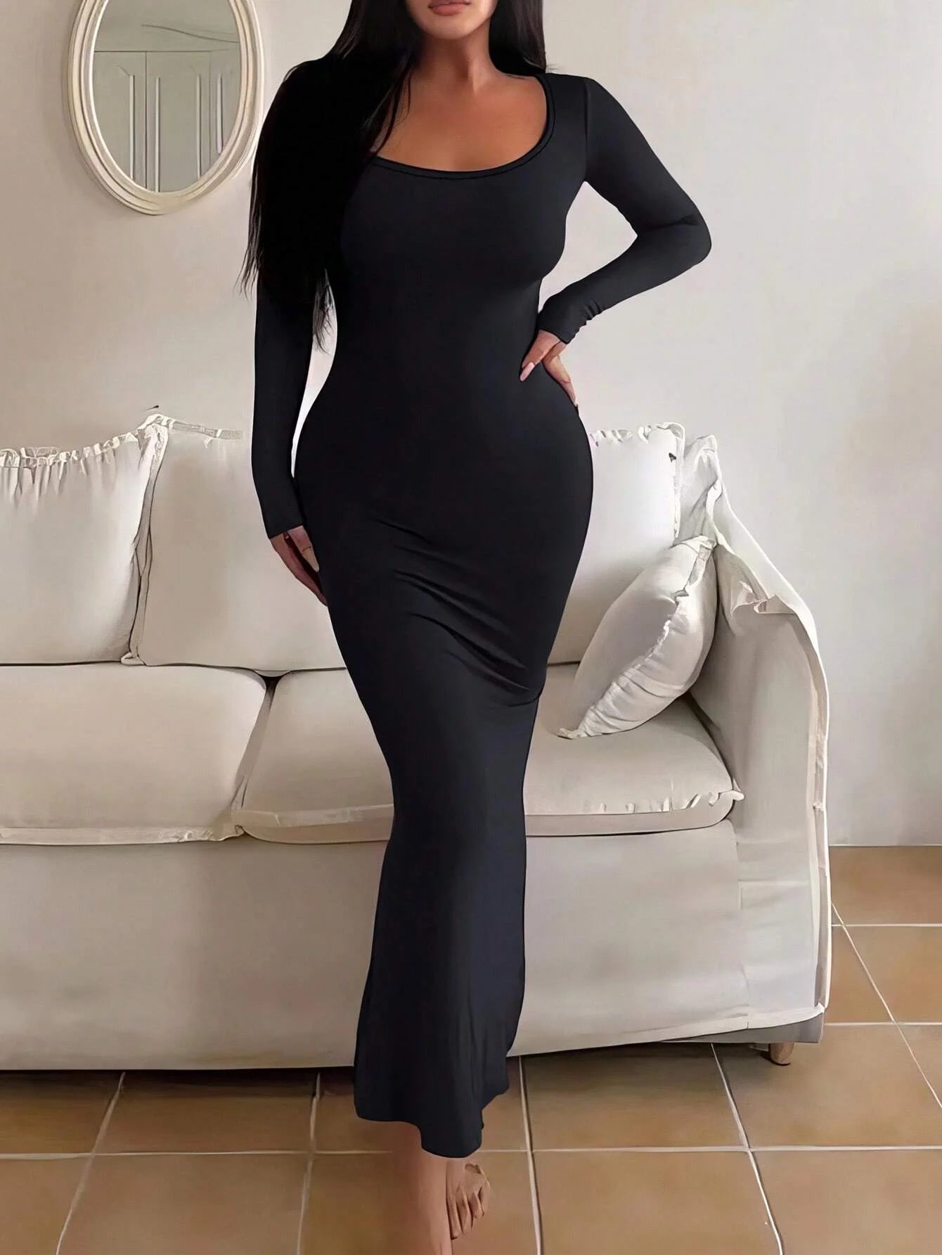 Solid Long Sleeve Bodycon Dress